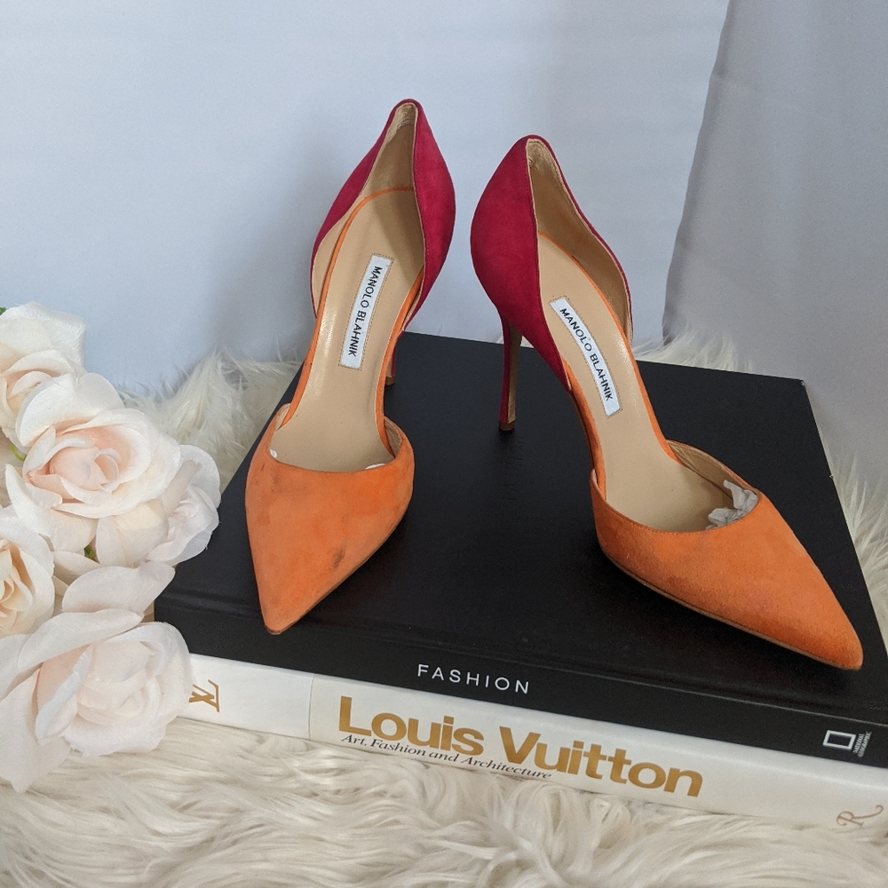 Manolo Blahnik Pink & Orange Colorblock Pumps Sz40